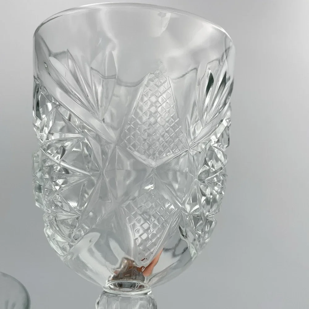 Vintage Pressed Glass‎ Goblets Starburst Pattern Water Wine Glasses Set 3